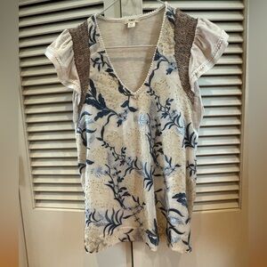 Cream Embroidered Flutter-Sleeve Blouse